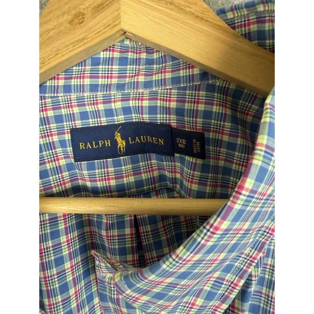 Polo Ralph Lauren Shirt Mens 3XB Big Plaid Long Sleeve Pink Blue Button Up Pony
